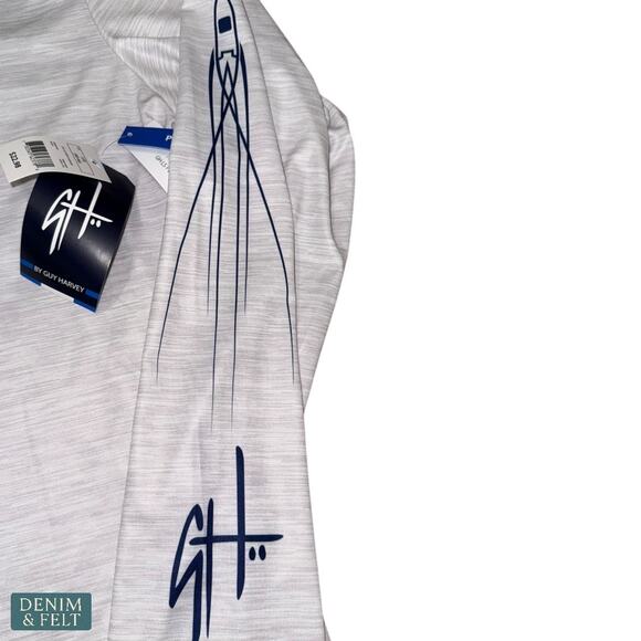 Guy Harvey White Fishing Hoodie LS Marlin American Flag UPF50 Performance L NEW - Picture 4 of 7